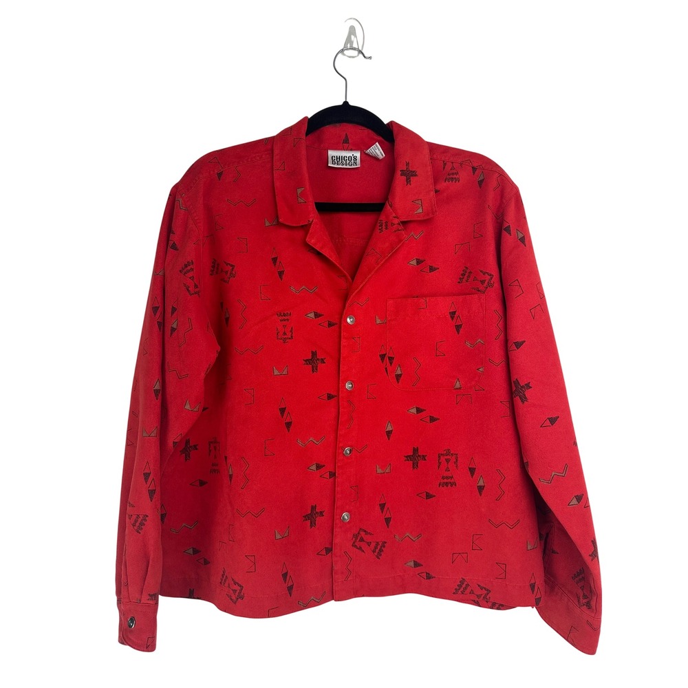 Chicos Red Southwestern Print Snap Shirt Vintage Size‎ 12 Large Rodeo Cowgirl